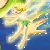 Pixelated static image of a figure with outstretched arms against a blue background, featuring green and yellow tones in the upper portion.