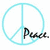 Light blue peace symbol with black cursive text 'Peace' inside the lower right section on a white background.