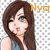 Pixelated cartoon-style icon of a woman with long brown hair, blue sleeveless top, and orange text above her head.