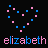 Two side-by-side pixel art hearts with blue and pink squares on black background, each heart containing the name 'elizabeth' in alternating pink and blue letters.