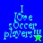Pixelated text 'I love soccer players!!!' with a star icon on blue, green, and teal backgrounds.