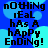 A 4-frame animated contact sheet showing identical pixelated text on a blue background with light blue circular patterns, each frame displaying the phrase "nOThiNg iEaL hAs A hApPy EnDiNg!" in mixed-case black letters.