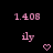 Pink text and symbols on black background with gray corner overlay, showing sequential animation of heart and arrow icons.