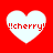 Four white heart shapes on a red background, each containing the text !!cherry! with varying exclamation mark counts.
