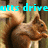 Pixelated image of a brown squirrel with a bushy tail holding a light-colored object, overlaid with cyan text reading 'utts drive' against a blurred background.