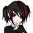 Pixelated anime-style character with black hair featuring red highlights, wearing a black top, and positioned against a white background.
