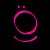 A pink pixelated smiley face icon with a circular outline and two dots above, set against a black background on the left side of an image.