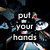 Pixelated text fragments on a dark background with blue and red accents, showing partial phrases and a gray rectangle.