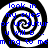 Four identical spiral patterns with blue text overlay reading "look in my eyes or ur futuror ur futur u will b ... m ing to mem ing to me" on a black background.
