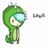 Green cartoon character in hooded outfit with light blue visor, standing against white background; three identical frames show no visible animation changes.