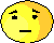 Two yellow circular pixel art faces with black outlines, one neutral and one smiling, side-by-side on gray background.