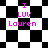Pixelated text 'I LUV Lauren' in bright pink on a black-and-white checkered background with shifting diamond patterns.