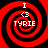 Four identical red and black spiral patterns arranged in a , each containing white text elements