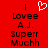 Red background with black pixelated text reading 'Lovee A.J. Superr Muchh' and a white pixelated heart symbol above the text.