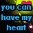 Pixelated text and heart symbols on a dark background with green and purple accents, transitioning to a single large heart.