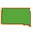 Green rectangular shape with rounded corners and a brown border, set against a light gray background.