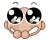 Pixelated cartoon face with large black eyes, white teeth, and peach skin showing multiple expressions against gray background.