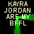 Pixelated text reads 'KAYRA JORDAN ARE MY BFFL' in four identical quadrants with green glowing lines connecting them on a black background.