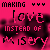 A static image with repeating text elements on a bright pink background, featuring dark purple and white pixelated lettering.