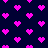 A static pattern of bright pink pixelated hearts on a dark blue background, arranged in scattered