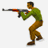 Pixelated figure in green shirt and brown pants holding a long firearm, posed in a shooting stance against a white background.