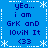 Blue background with white dashed border and star motifs, displaying repeated text 'yea... i am GrK and lovin It <33' in dark blue pixelated font.
