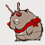 A pixelated character with a brown body, red scarf, and red circular headpiece holds a stick, displaying three distinct facial expressions