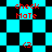 Pixelated icon with cyan and black checkered background displaying red text 'check Mate' and '<3' symbols in multiple positions.