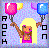 Pixelated icon shows a character holding pink and blue balloons against a light purple background with vertical black text reading "ROCK" on the left.