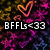 Pixelated icon with neon heart symbols and text overlays on a dark, multicolored background.