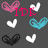 Pixelated heart-shaped icons in pink, white, cyan, and black arranged on a dark gray background with red text overlays.