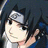 Anime-style character with dark hair and headband, smiling, with text 'Love' and 'Sasuke!' on black background.