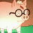Pixelated image of a character with round glasses, brown hair, and green clothing against a gradient background.