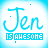 identical blue and white icons featuring 'Jen' in cursive script above 'ISAWESOME' in block letters, with scattered star-like sparkles