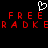 Pixelated red text on black background with white heart symbol above, displaying 'FREE FREE' and distorted 'RADKERADKE' in two