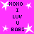 A static image with a bright pink background featuring white star shapes and black text reading "XOXO I LUV U BABI" arranged in two vertical