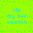 Bright green background with scattered cyan dots; four identical text blocks in light blue pixelated font reading 'idk my bff weston' arranged in a