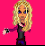 A 3x2 contact sheet of a pixelated animated icon featuring a blonde cartoon character and green text on a bright pink background, with visible frame-to-frame changes in the character's pose.