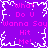 Purple background with white pixelated border and central starburst pattern, featuring repeated pink text "What Do U Wanna Say Hit Me!" in a