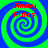 Four identical spiral patterns in blue and green with red text reading "Jimmy Rules" on each, arranged in a