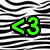Six <3 icons arranged in two on a black-and-white striped background, each with distinct colors