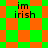 Green and orange checkered background with black text reading "im irish" in four quadrants, transitioning from square to diamond pattern.