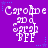 Purple background with white pixelated text reading "Caroline" above "2007" and "BFF" below, surrounded by blue star and dot patterns.