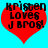 Two identical pixelated red hearts on cyan background with black text reading 'Krislen loves J Bros!' in three lines.