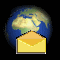 Animated contact sheet of a yellow envelope icon with Earth background across five frames showing sequential animation states.