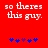 Red background with white pixelated text reading 'so theres this guy.' and blue star-like symbols below, showing animation change in star positions.
