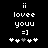 Pixel art icon with black background displaying white text and symbols, including 'ii', 'lovee youu', '=]', and a of plus signs with one grayed out
