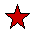 Two pixelated star shapes side-by-side on a gray background, one red with black outline, the other solid black.