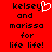 Red background with black pixelated text reading 'kelsey and marissa for life life!' where the first 'life' has a white heart symbol replacing its final letter.