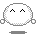 Six pixelated white circular figures with closed eyes, some having pink flower-like tops and varying limb positions on gray background.